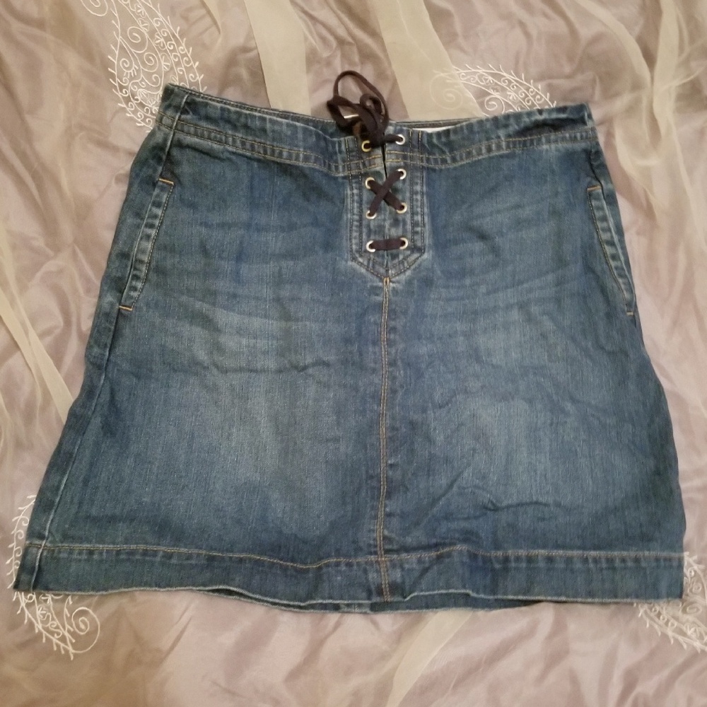 Laced Up Jean Skirt